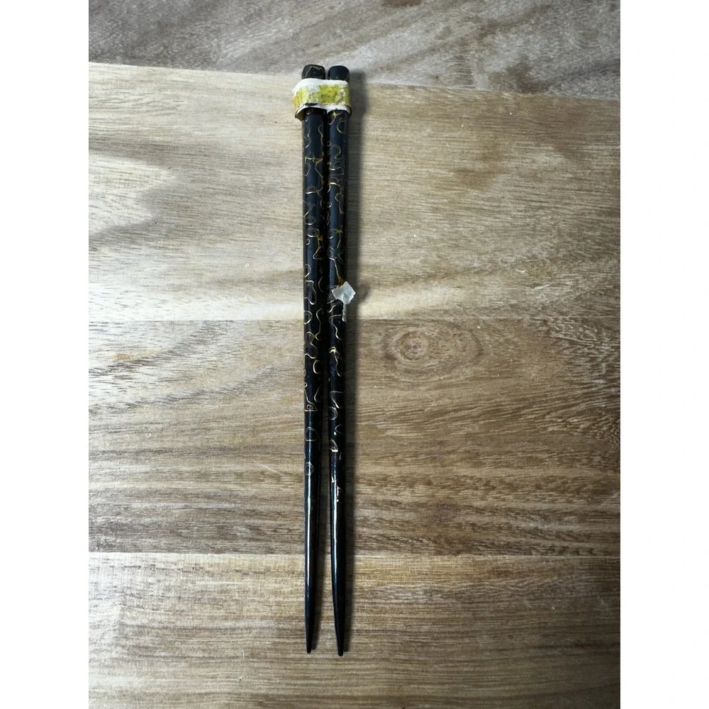 Vintage lida's‎ Japan Unique Lacquered Black Gold Japanese Chopsticks New